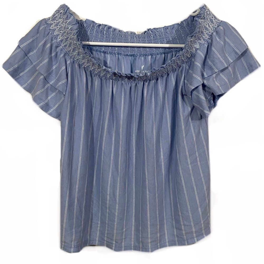 American Eagle Off Shoulder Striped Ruffle Blouse